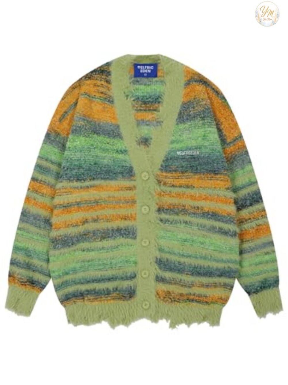 Pinstripe Knit Cardigan Open Front V-Neck Y2K Streetwear Oversized Long Sleeve